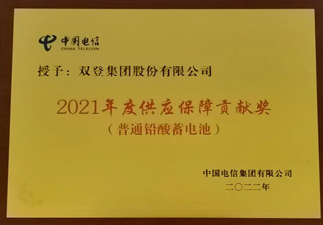 双登荣获中国电信“2021年度供应保障贡献奖”